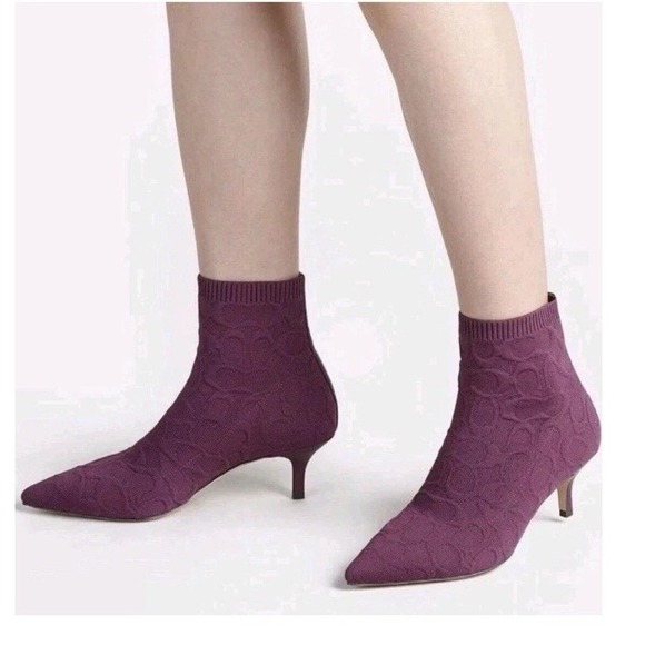 Coach Shoes - Coach Women's Jade Knit Sock Booties Deep Berry Stretch Knit Sz 8.5 Kitten Heel